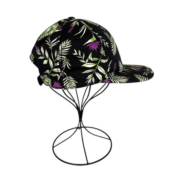 HM‎ Tropical Print Adjustable Snapback Hat Black/Purple/Green Leaf Design Unisex - Picture 4 of 10